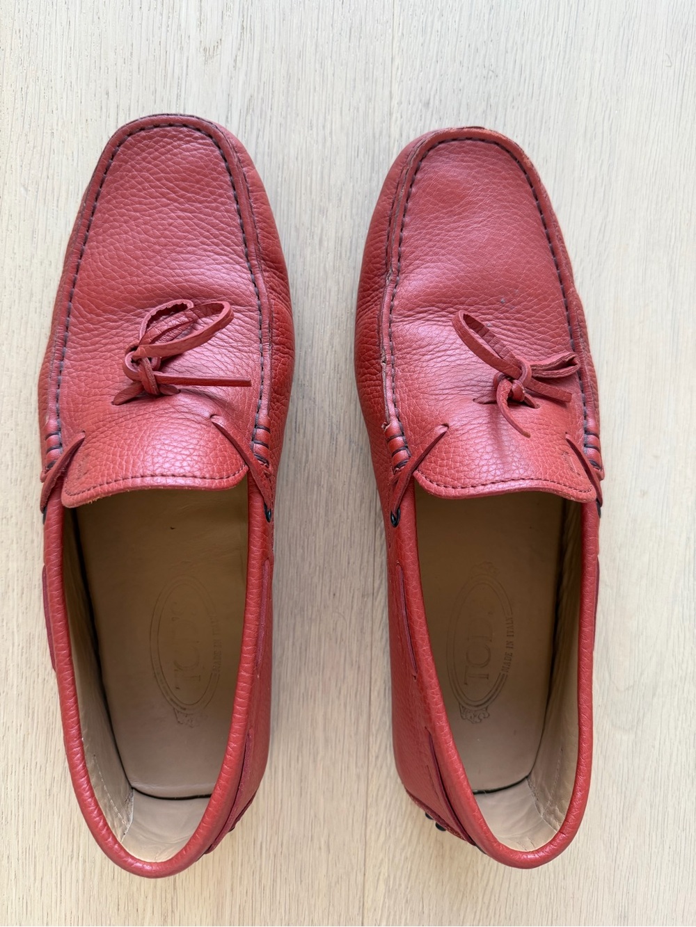 Tod's Red Leather Tassel Driving Loafers